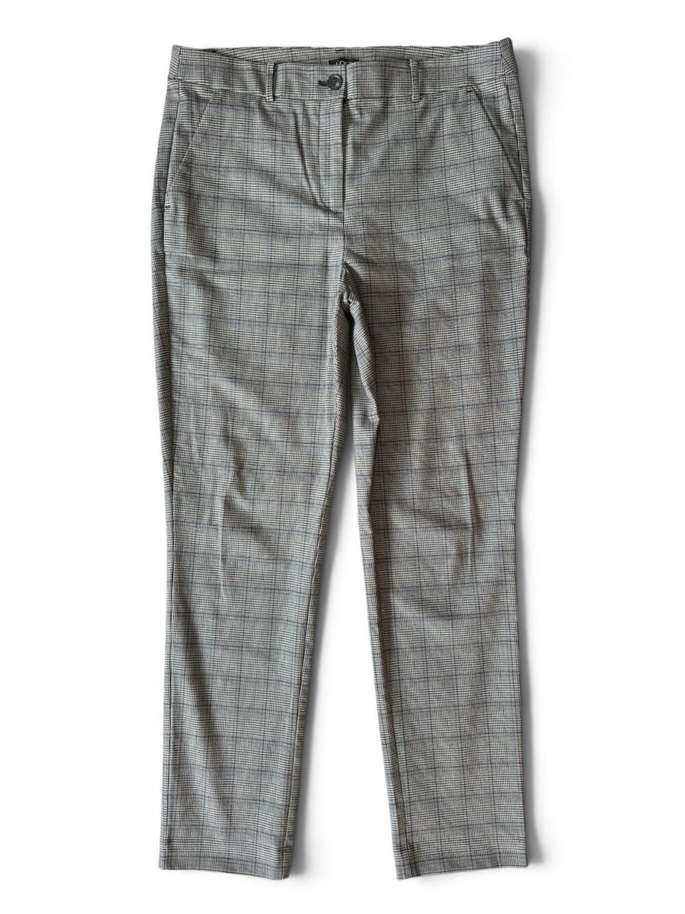 LOFT Grey Glen Plaid High Waist Curvy Skinny Pants Trousers Size 4T Tall Office